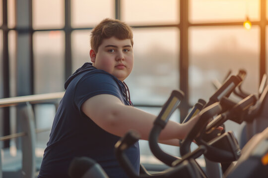 Portrait of a nice fat boy in the gym