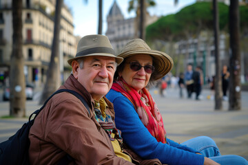 Fototapeta na wymiar Senior tourist couple in Barcelona