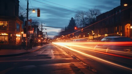 Fototapeta na wymiar Time lapse photography street traffic light at night city 