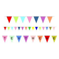 Colorful bunting and garland set isolated on white. Vector bunting. Decorative colorful party pennants for birthday celebration, festival and fair decoration. Holiday background with hanging flags. 