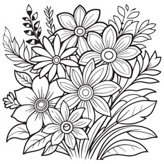 Floral outline drawing coloring book pages for children and adults