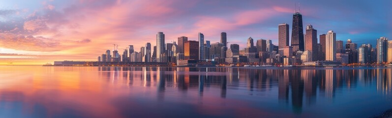 Obraz premium City skyline at sunset . Banner