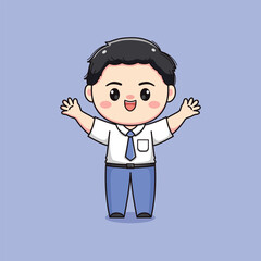 cute high school student boy hands up chibi kawaii