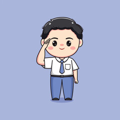 cute high school student boy saluting chibi kawaii