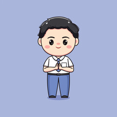 cute high school student boy greeting chibi kawaii