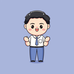 cute high school student boy feeling proud chibi kawaii
