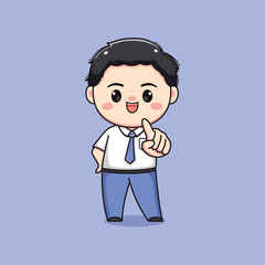 cute high school student boy with pointing finger chibi kawaii
