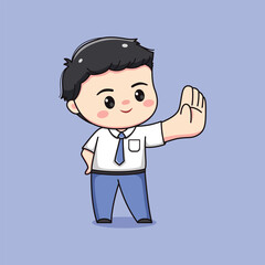 cute high school student boy with stop sign chibi kawaii