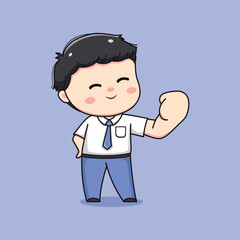 cute high school student boy feeling proud chibi kawaii