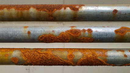 rusty iron pipe Laying the long line for fixing the wires is not of good quality.