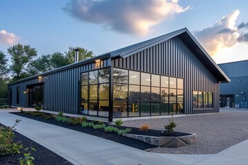 Fototapeta premium Modern steel structure warehouse with expansive interior Showcasing industrial design and logistical efficiency