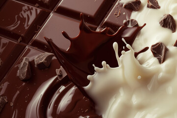 Dark chocolate with a splash of cream milk AI Generative - obrazy, fototapety, plakaty