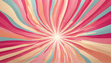 Obraz premium Candy color sunburst background. Abstract pink cream sunbeams design wallpaper. Colorful spinning lines for template, banner, poster, flyer. Sweet rotating cartoon swirl or whirlpool. 
