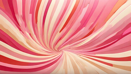 Candy color sunburst background. Abstract pink cream sunbeams design wallpaper. Colorful spinning lines for template, banner, poster, flyer. Sweet rotating cartoon swirl or whirlpool. 