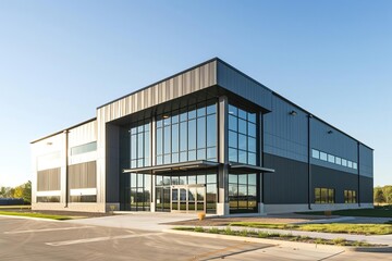 Modern steel structure warehouse with expansive interior Showcasing industrial design and logistical efficiency.