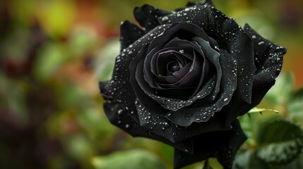 Black Rose With Dew Drops (Generative AI)
