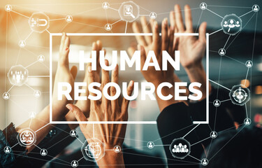Human Resources Recruitment and People Networking Concept. Modern graphic interface showing...