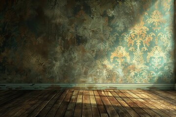 Old room with baroque wallpaper.