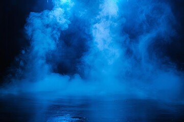 Dramatic stage lighting and fog Creating a moody and atmospheric scene. blue spotlights illuminate the smoke Perfect for theatrical performances or concerts