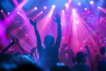 Fototapeta na wymiar Energetic nightclub scene with vibrant lighting and dynamic crowd enjoying the rhythm Embodying the essence of nightlife and celebration