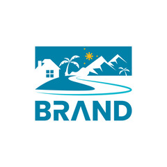 mountain and housing logo illustration