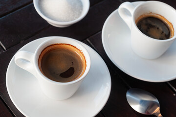 two single and double cups of espresso coffee