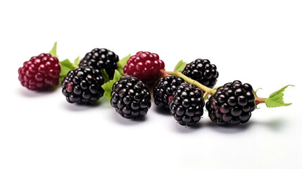 blackberries on white isolated background, fresh fruits with bright colors.