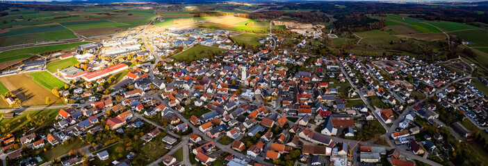 Aerial around the city Merklingen in Germany on a sunny day in autumn