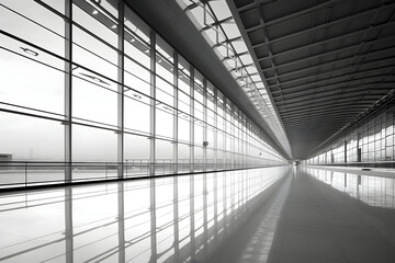 Interior of a modern airport terminal building.