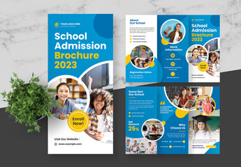 Blue School Admission School Trifold Brochure - obrazy, fototapety, plakaty