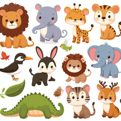 Naklejka premium cute funny animals cartoon vector on white background 