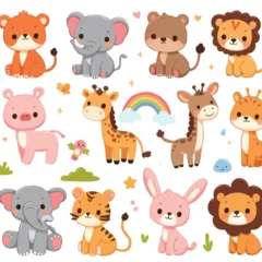 Stickers meubles Zoo cute funny animals cartoon vector on white background 