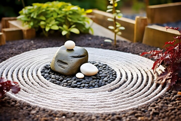 Fototapeta na wymiar zen garden with stones and pebbles in the form of a circle