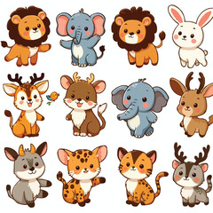 Fototapeta premium cute funny animals cartoon vector on white background 