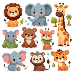 cute funny animals cartoon vector on white background
