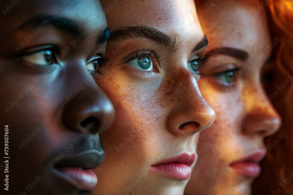 Poster portrait of different people. background with selective focus and copy space