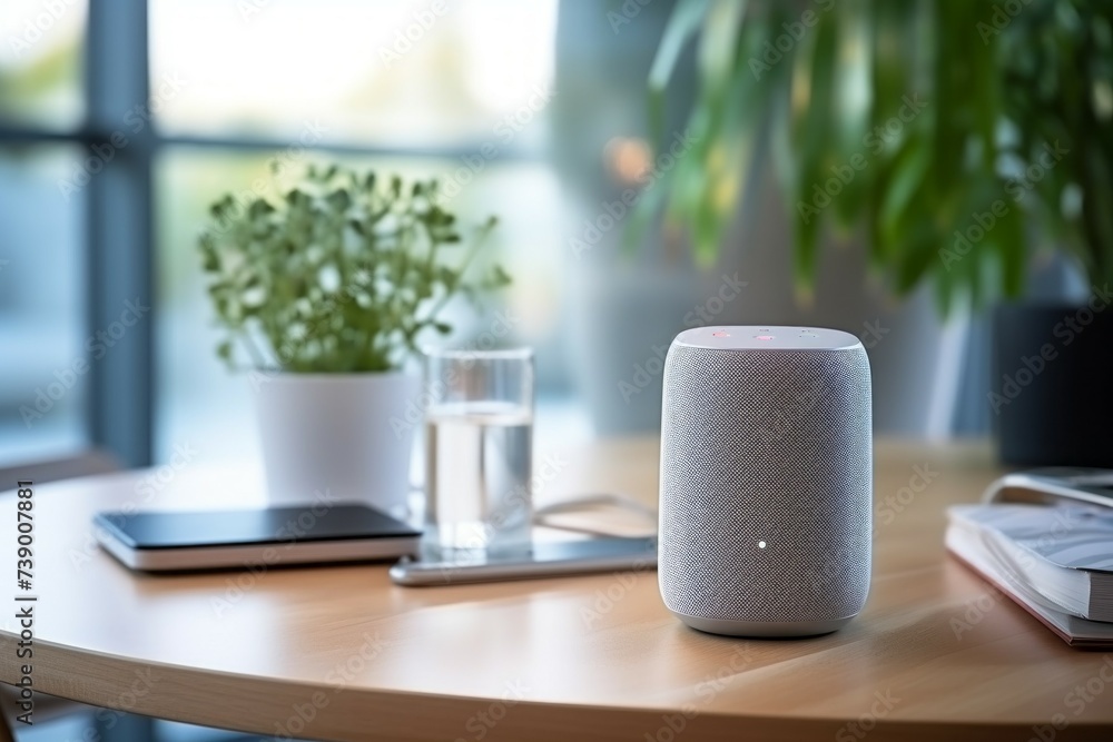 Poster smart speaker. background with selective focus and copy space