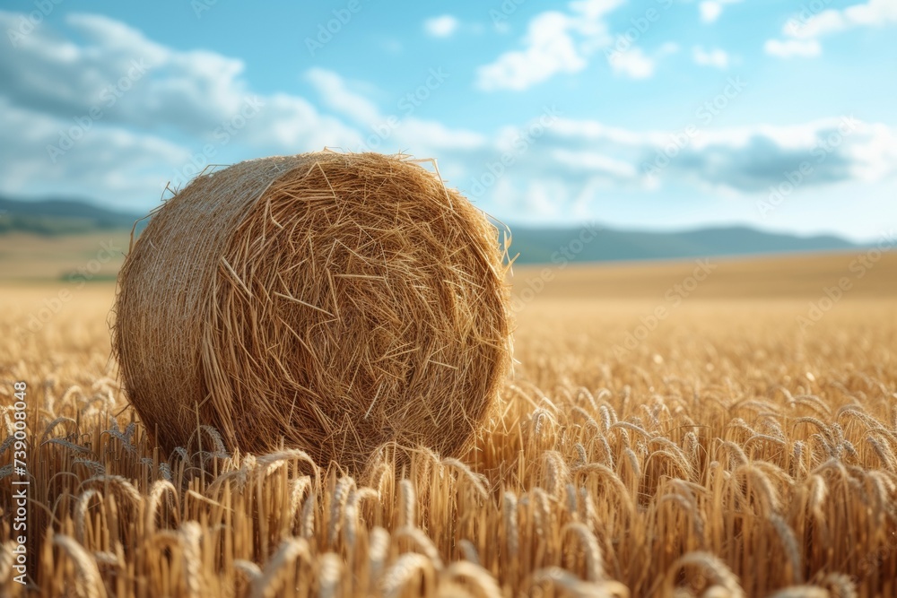 Poster hay is rolled into a cylindrical sheaf. background with selective focus and copy space