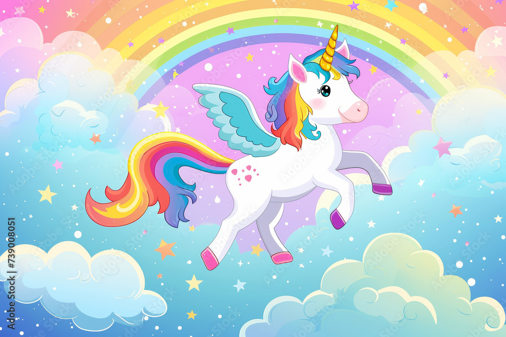 Poster rainbow unicorn. background with selective focus and copy space