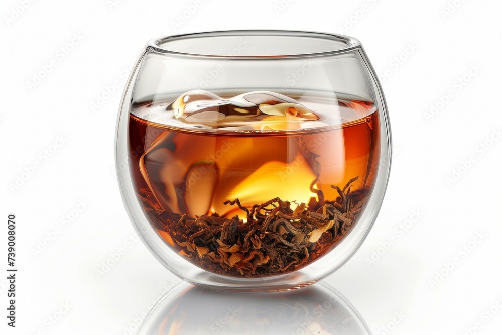 Poster a glass of tea with a double bottom. background with selective focus and copy space