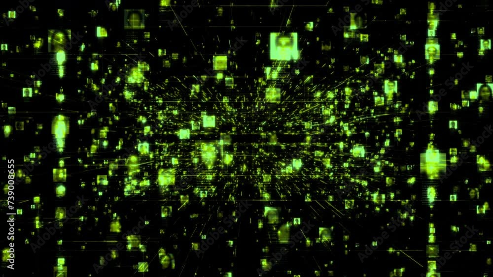 Poster artificial intelligence concept of a social network with a stream of unrecognizable people portraits