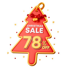 3D Illustration of 78% Christmas special offer promotion on  Discount Tag Render, voucher and coupon sale marketing