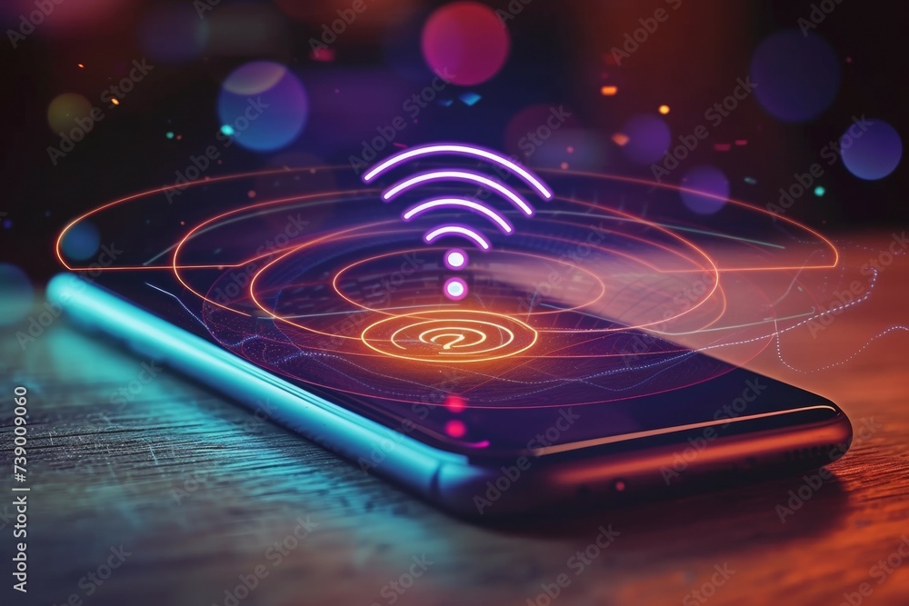 Poster wi-fi signal concept. backdrop with selective focus and copy space