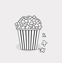 Doodle Popcorn .Popcorn vector illustration. Sketch. Cinema snack.
