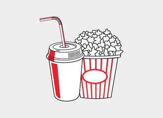 Doodle Popcorn .Popcorn vector illustration. Sketch. Cinema snack.