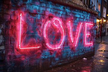 amazing neon graffiti background art, text that reads "LOVE"