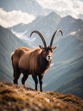 Mountain Majesty. Male Goat in the Wilderness Landscape