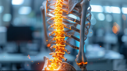 highlighted spine of a body with neck and back pain in the office, medical concept, office syndrome