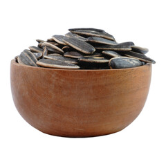 Sunflower seeds in a wooden bowl isolated transparent