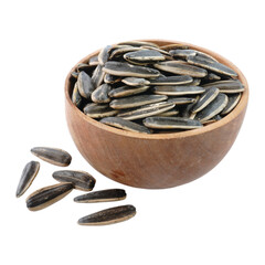 Sunflower seeds in a wooden bowl isolated transparent